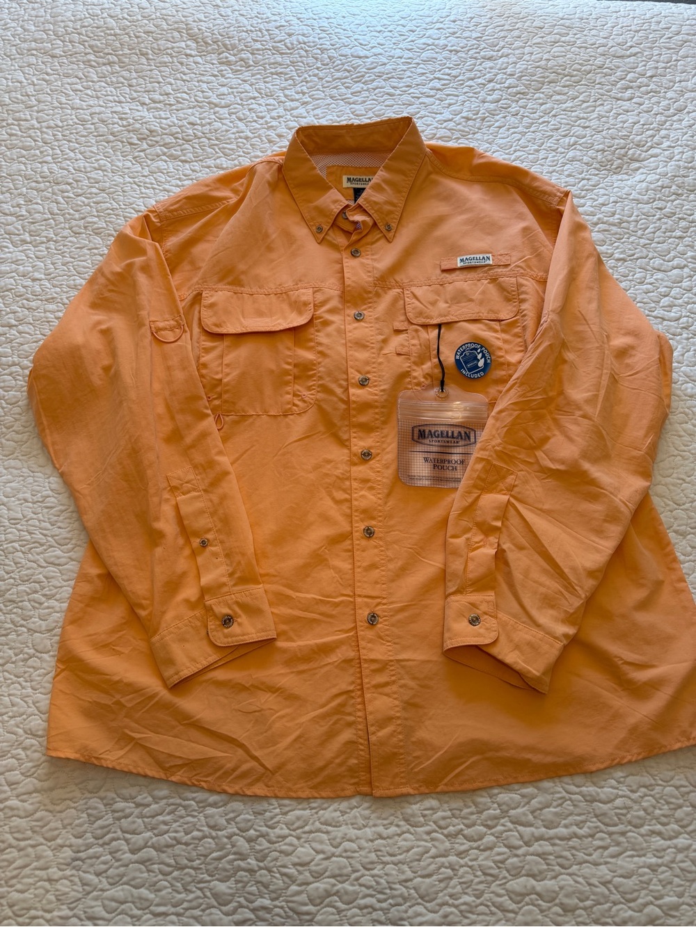 Magellan Men's Fish Gear Orange Shirt Laguna Madre 2XL, Long Sleeve, Wicking